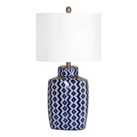 Blue and White Ceramic Lamp, Pair