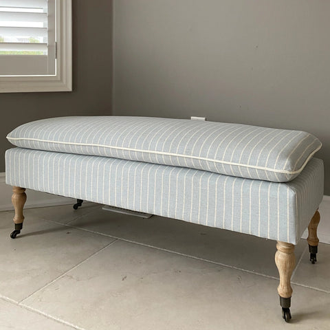 Blue Stripe Ticking Cushion Top Bench